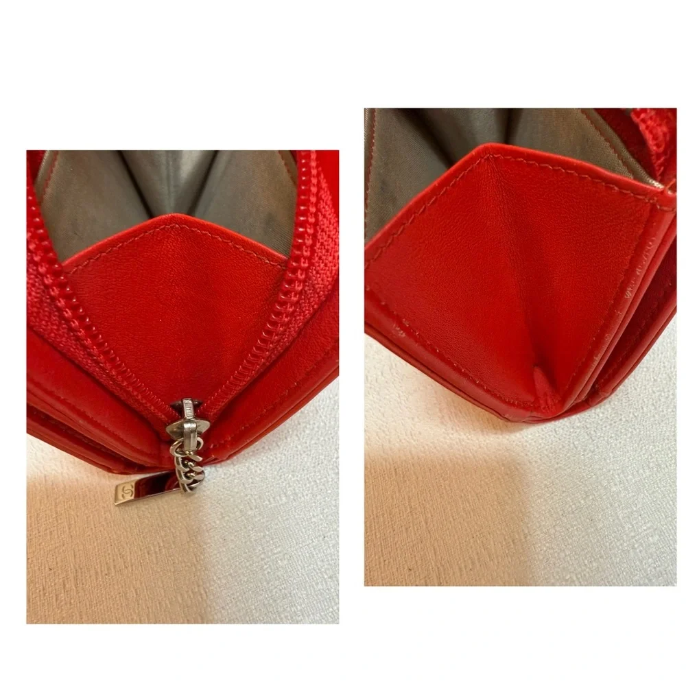 Authentic Chanel Red Patent Leather Wallet with Coin Pocket
